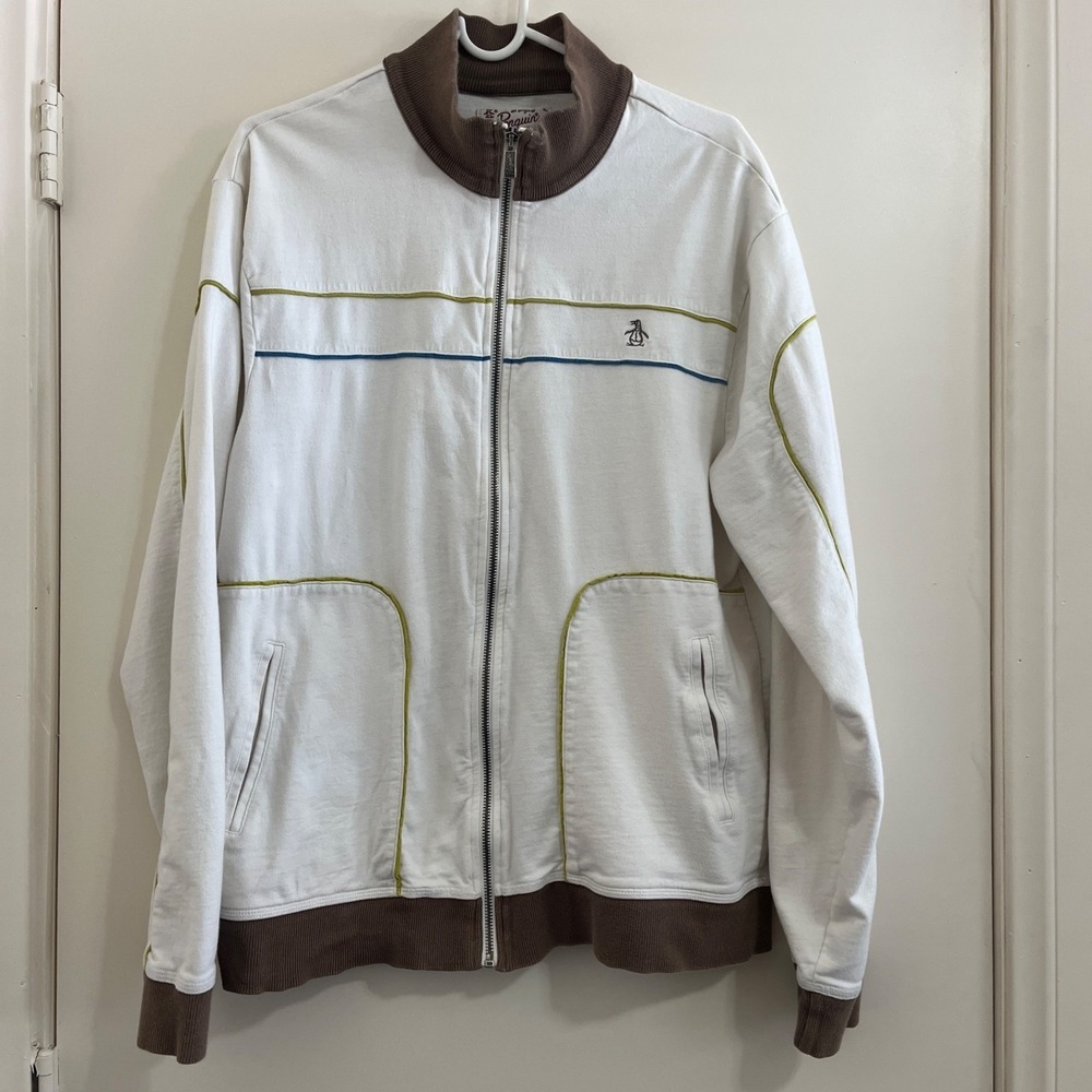 Original Penguin Men XLarge Track Jacket‎ Full Zip Mock Neck Athletic Colorblock